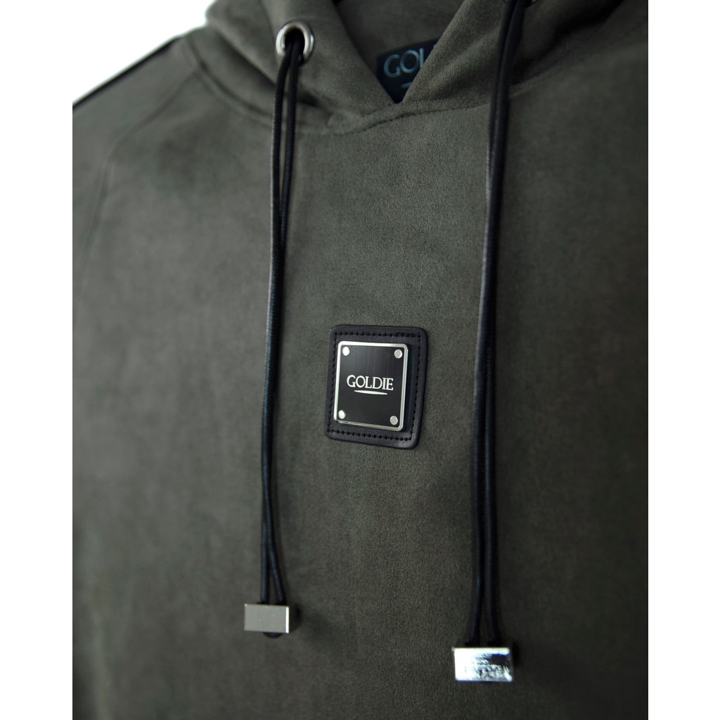 Áo hoodie da lộn 'GOLDIE LEATHER SUEDE LOGO' màu olive | BigBuy360 - bigbuy360.vn