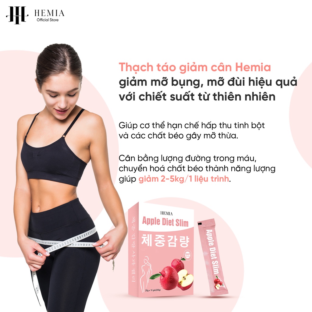 Thạch táo giảm cân Hemia giảm mỡ bụng mỡ đùi hiệu quả chiết suất từ thiên nhiên hộp 10 cái