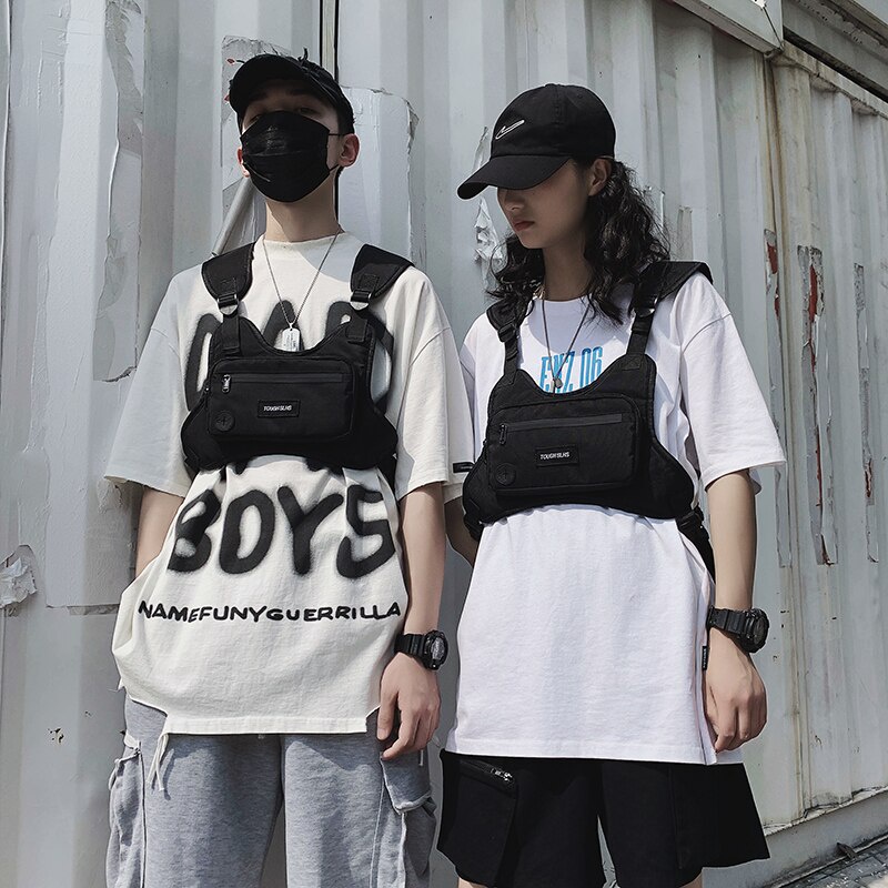 Túi đeo trước ngực LEACAT phong cách hip hop thời trang dạo phố có ngăn chứa lớn thiết kế giản dị tiện lợi cho nam và nữ