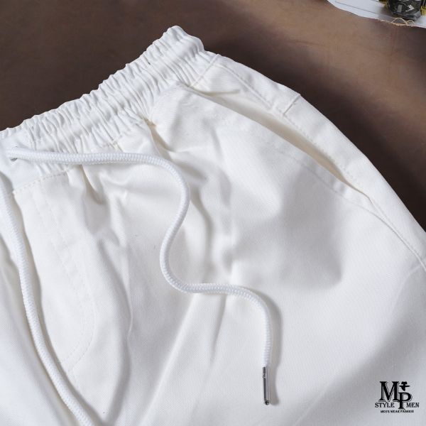 -Quấn short kaki DENIM màu trắng from trên gối chất vải co giản thoải mái