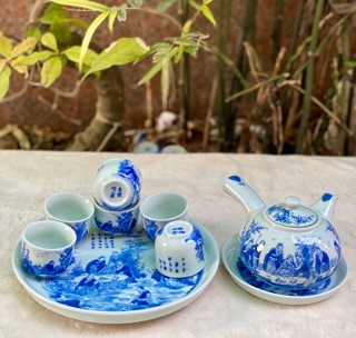 Bộ Ấm Chén Quai Ngang Vẽ Trúc Lâm Thất Hiền và Sơn Thuỷ