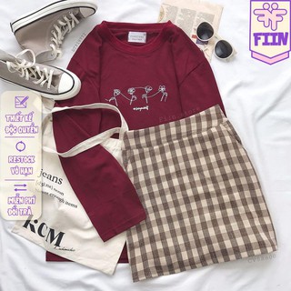 Chân váy chữ a caro nâu - đủ 2 size m, l