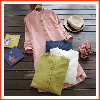 Đầm Suông Dài Tay Cổ Đức Linen 3 Màu