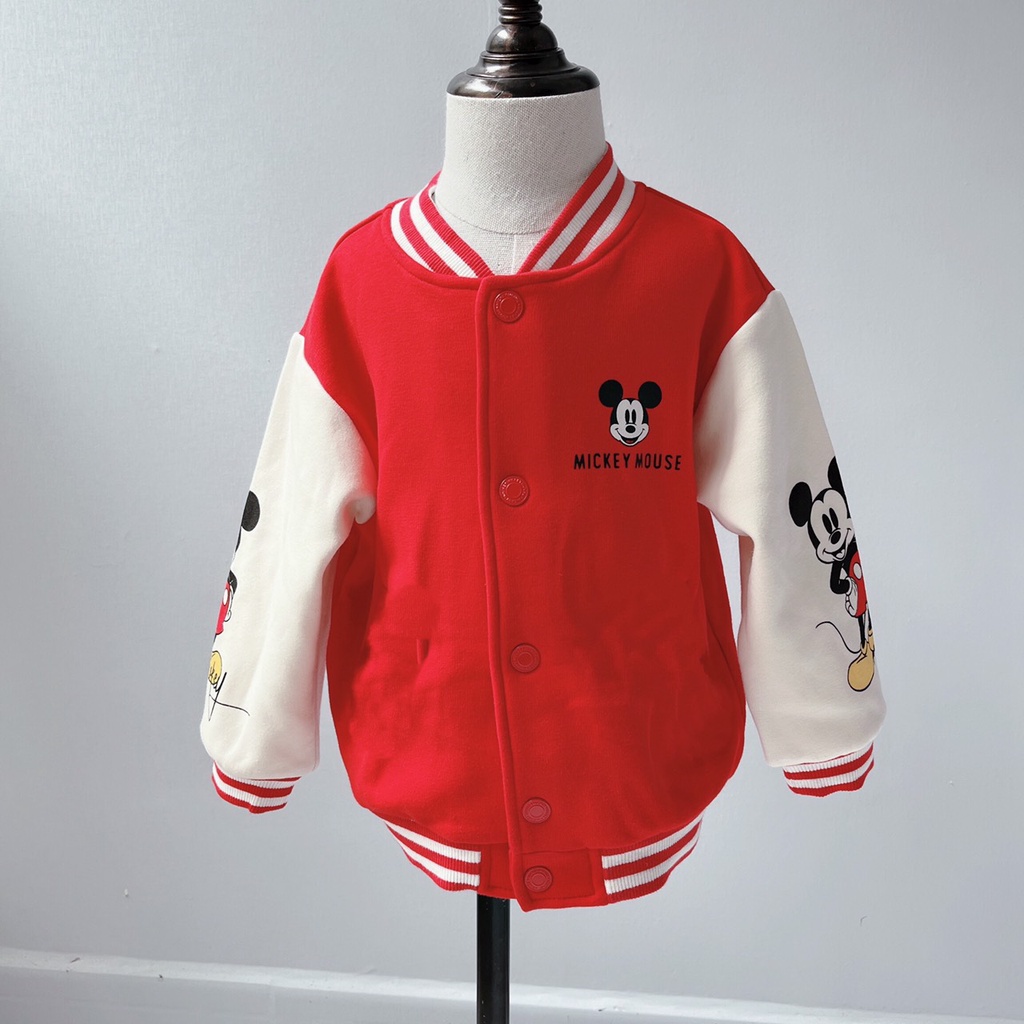 Áo khoác nỉ bomber cổ kẻ hình Micky cho bé