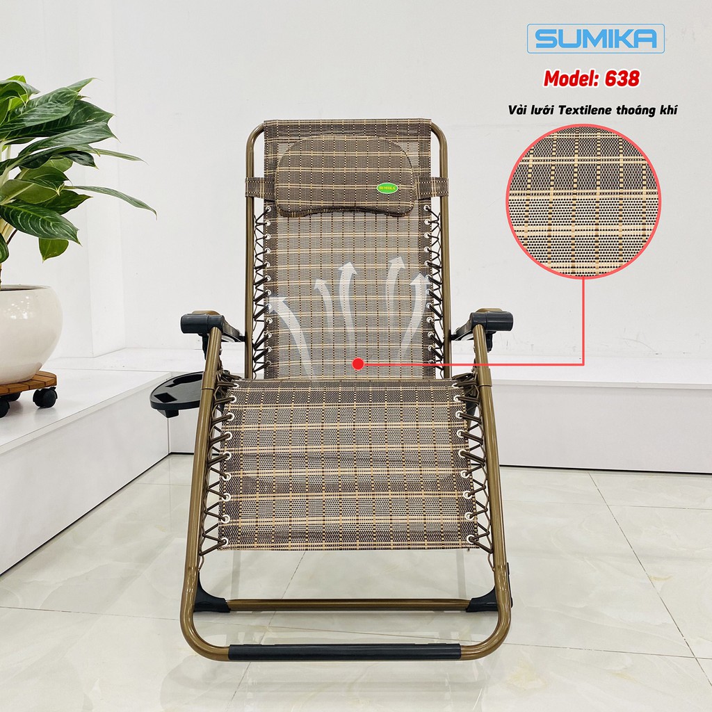 Ghế xếp thư giãn SUMIKA 638, lưới Textilene thoáng khí, chiều rộng 73cm, tải trọng 300kg