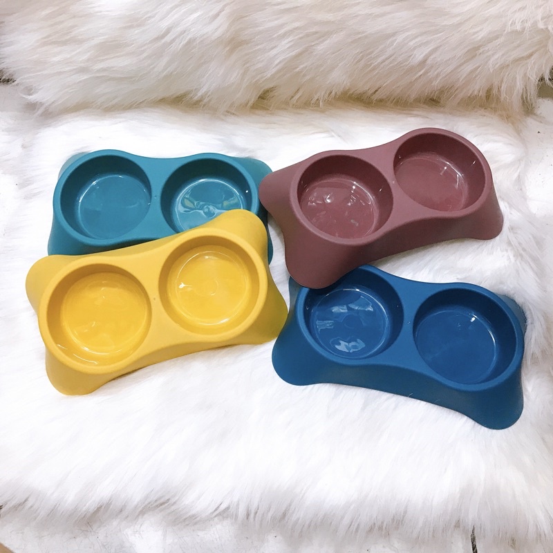 Chén Nhựa Đôi 2 Ngăn Hình Thang Cho Chó Mèo