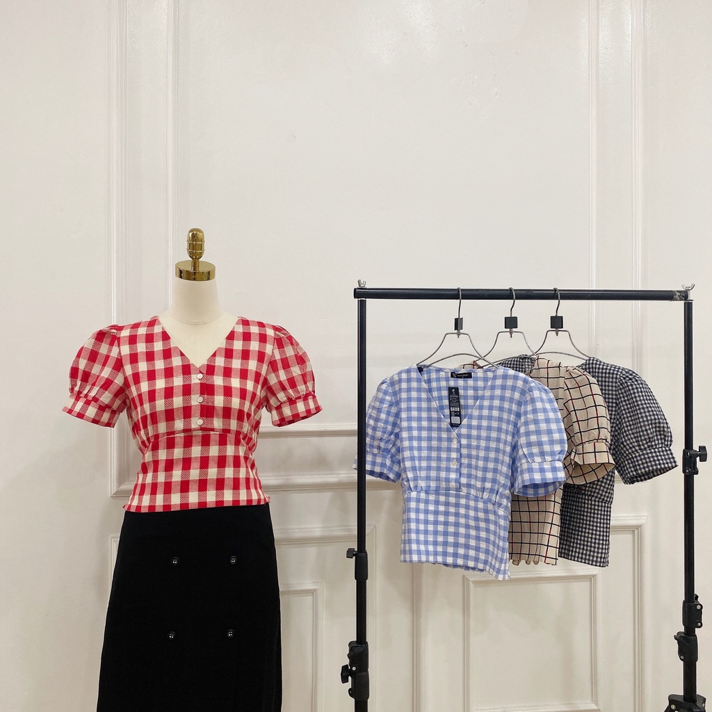 Áo nữ ngắn tay, cổ V, tay bồng , thiết kế cao cấp TK Fashion - SMK998