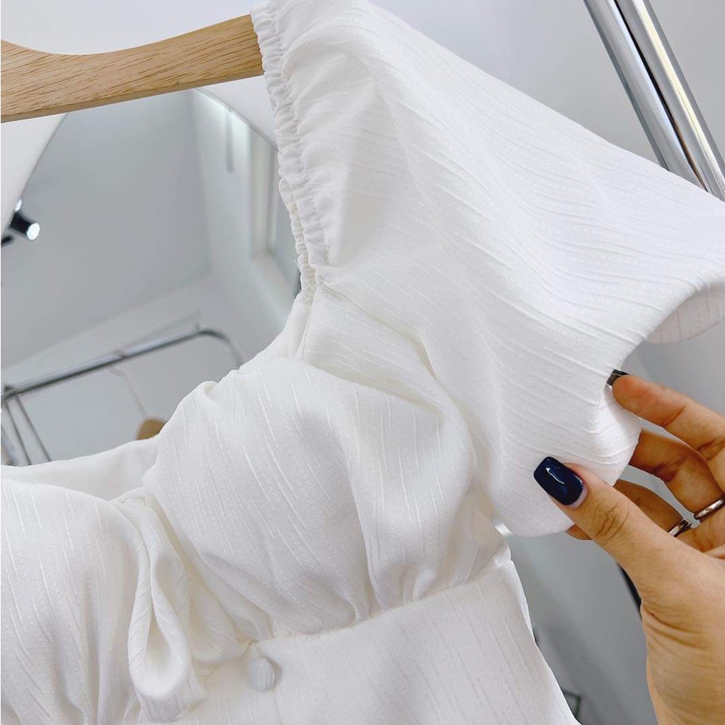 Đầm nữ cổ vuông tay phồng nút bọc Mity Dress