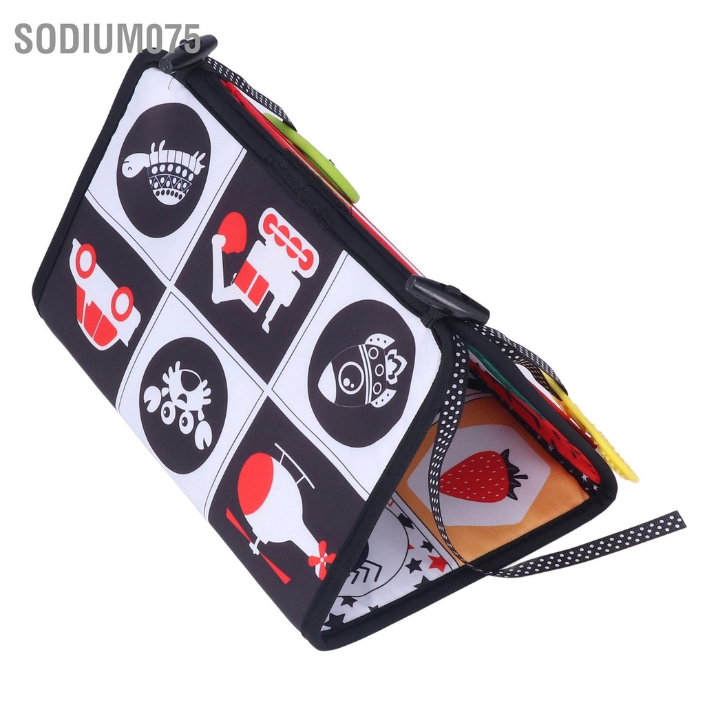 Sodium075 Sách vải mềm dành cho bé có độ tương phản cao với Gương thời gian nằm sấp trẻ sơ sinh chập chững biết đi