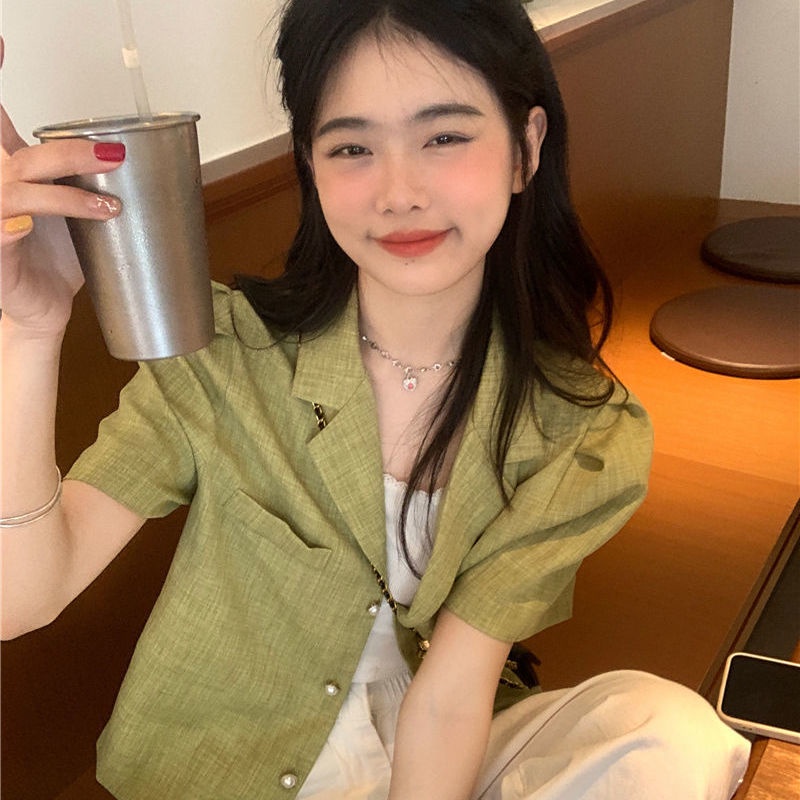 Áo Khoác Vest Ngắn Tay Màu Trơn Thời Trang Nữ retro