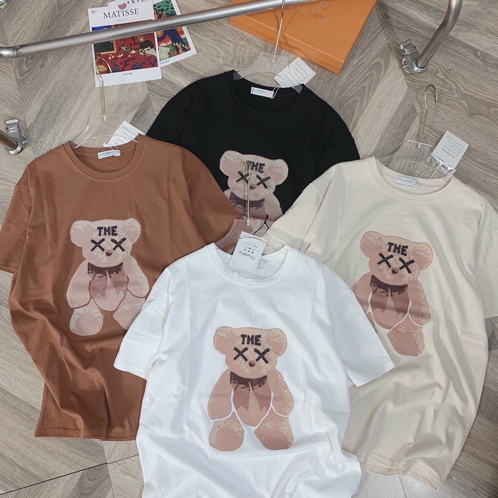 Áo Thun Tay Lỡ Hình Gấu THE. Áo Phông 3158 Cotton Nam Nữ Unisex Form Rộng Phong Cách Ulzzang Vintage