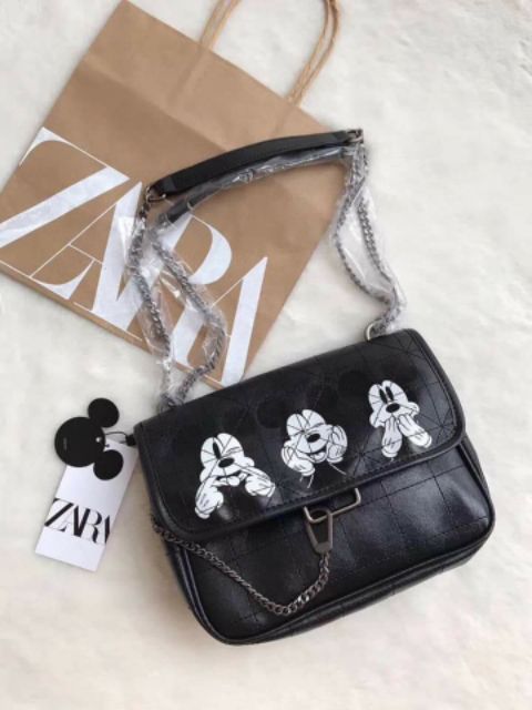 Túi Zara Mickey Da mềm chần dây đeo 2 kiểu, Authentic