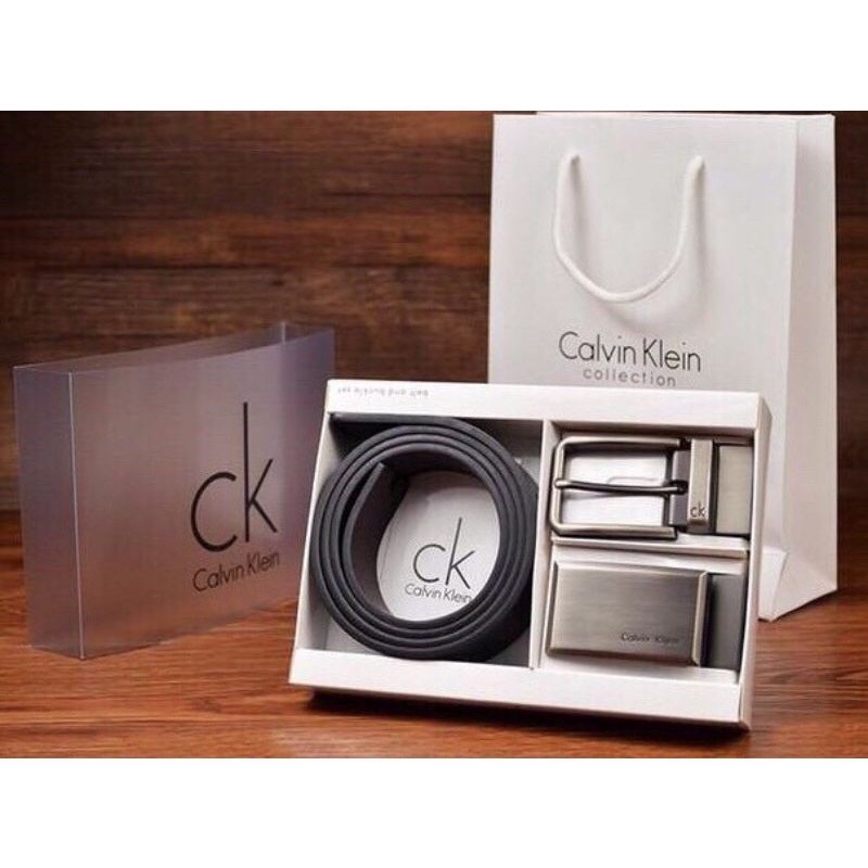 Bộ dây nịch thắt lưng 2 mặt nam CK Calvin cấp full box - Chất liệu da xịn