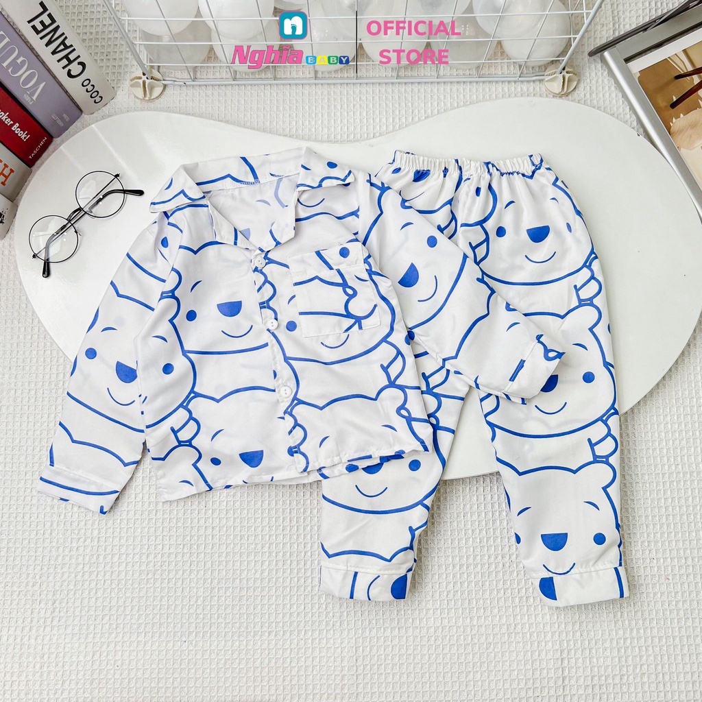Đồ bộ pijama dài tay họa tiết chất thô đũi cho bé trai bé gái NGHĨA BABY dành cho bé từ 8kg-20kg