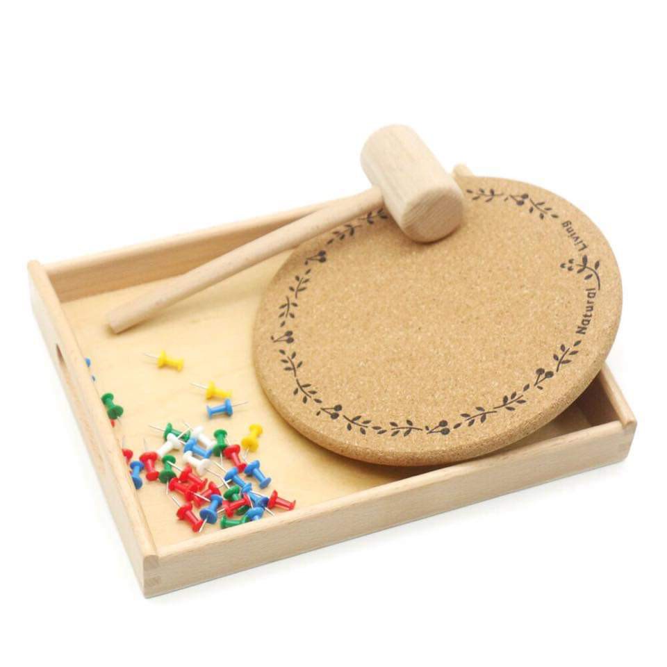 Giáo cụ Montessori - Bộ sản phẩm búa và đinh cho bé tập đóng, có đế gỗ chắc chắn
