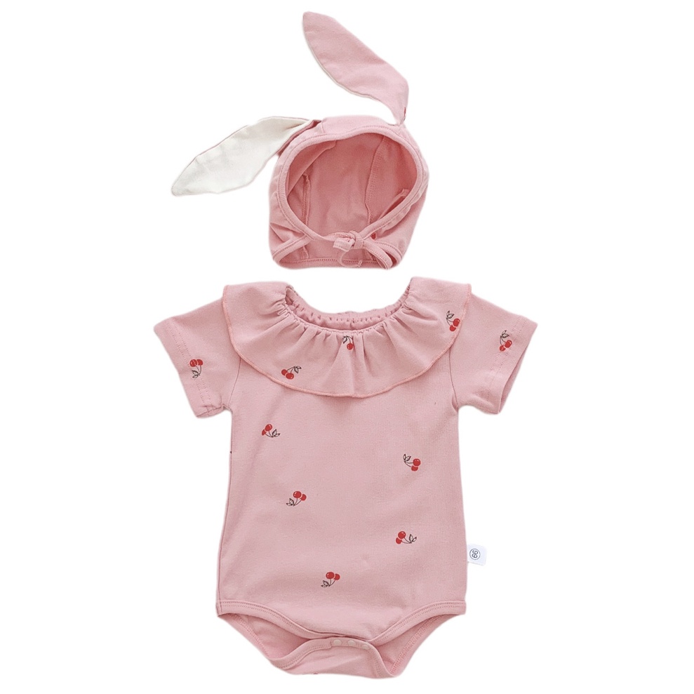 Bộ Áo Liền Quần Tay Ngắn In Họa Tiết cherry Dễ Thương Thời Trang Mùa Hè Cho Bé Gái Từ 0-2 Tuổi
