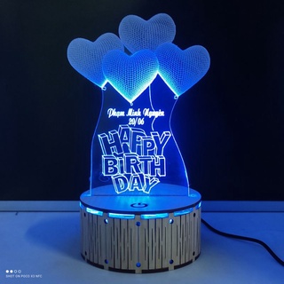 Đèn ngủ đế gỗ led 3d - love happy birthday