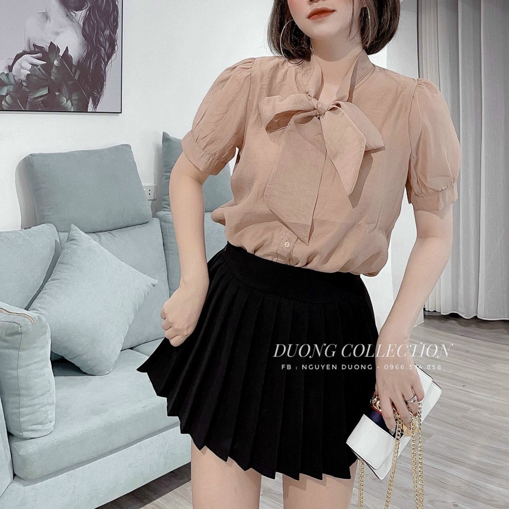 Áo sơ mi nữ cộc tay cột nơ