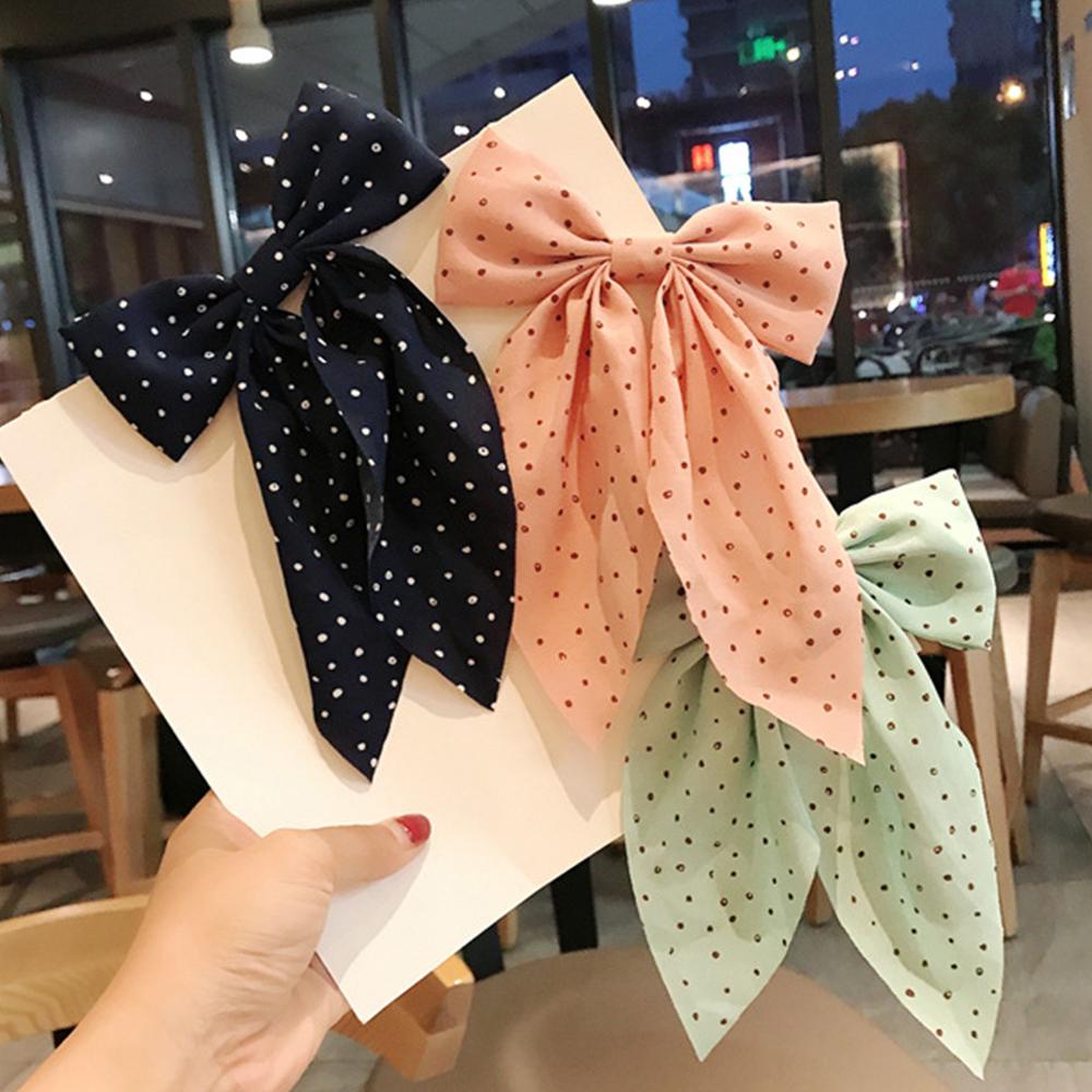 Kẹp Tóc Nơ Hai Lớp Họa Tiết Chấm Bi Xinh Xắn Cho Nữ