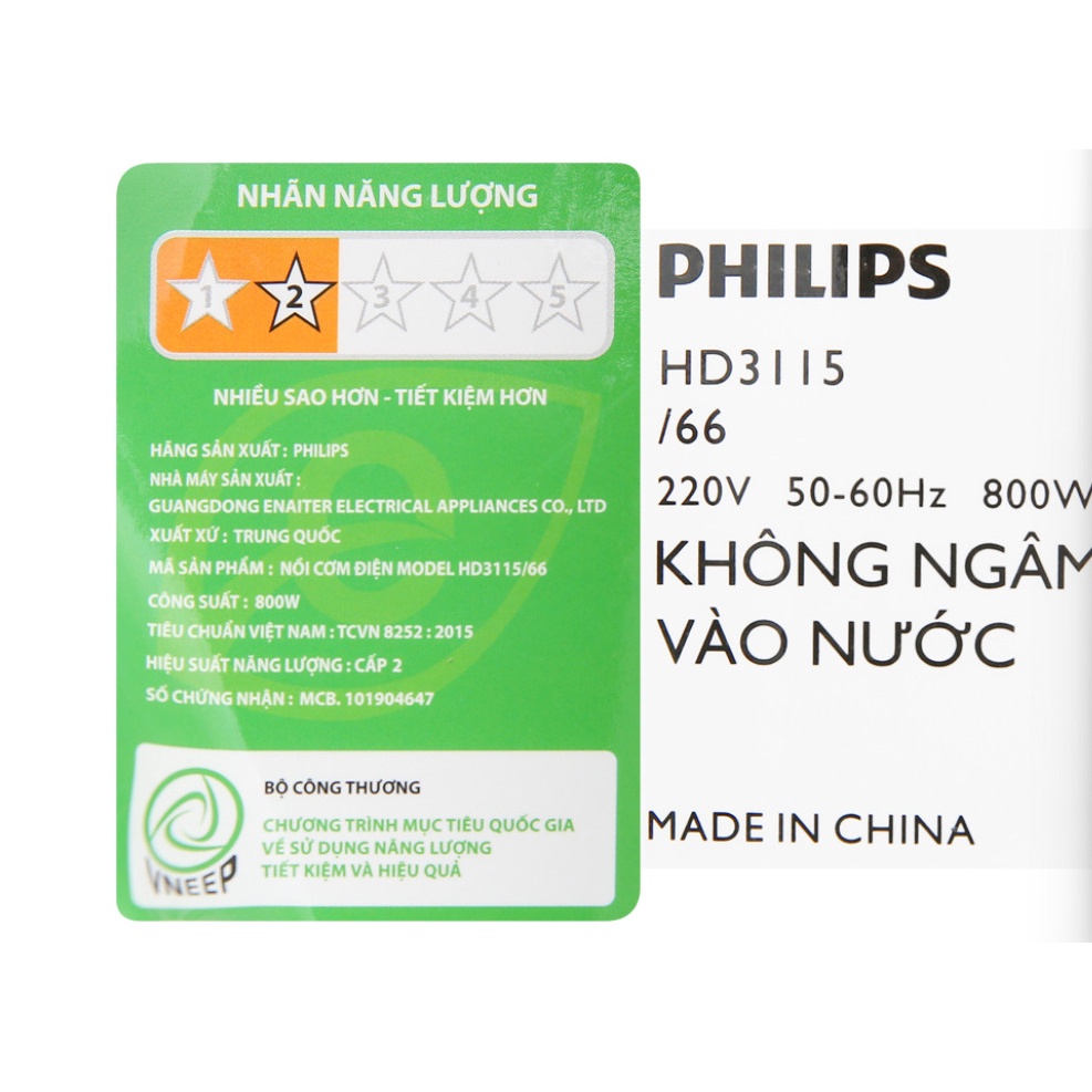 [ CHÍNH HÃNG ] NỒI CƠM ĐIỆN PHILIPS 3115 1,8L nắp Gài