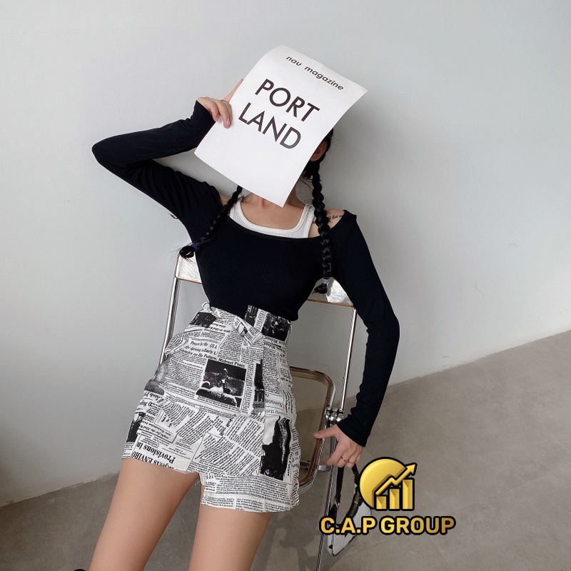 Chân váy nữ ngắn chữ A đẹp lưng cao họa tiết Tờ Báo ngầu Kpop