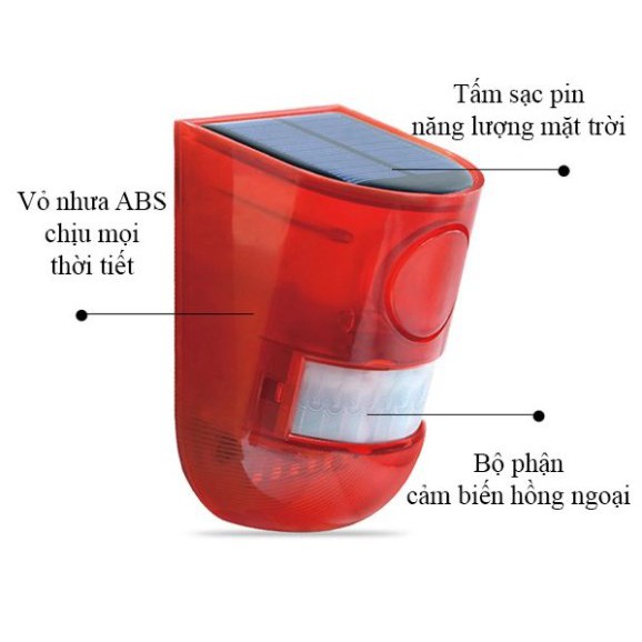 Đèn báo động Solar Lamp - Chuông báo động trống trộm - Có tấm pin năng lượng mặt trời