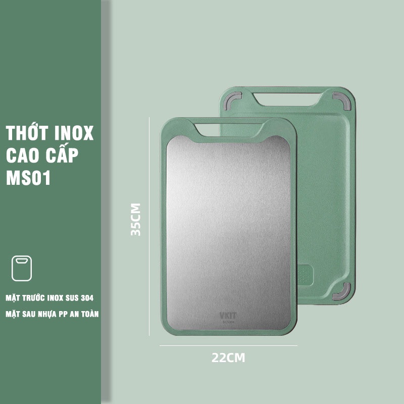 Thớt inox 304 cao cấp 2 mặt- Thớt inox kháng khuẩn VKIT TH02