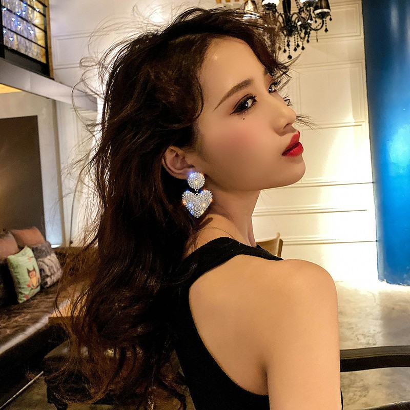 Bông tai đính đá toàn bộ siêu sang chảnh hình tim BT135