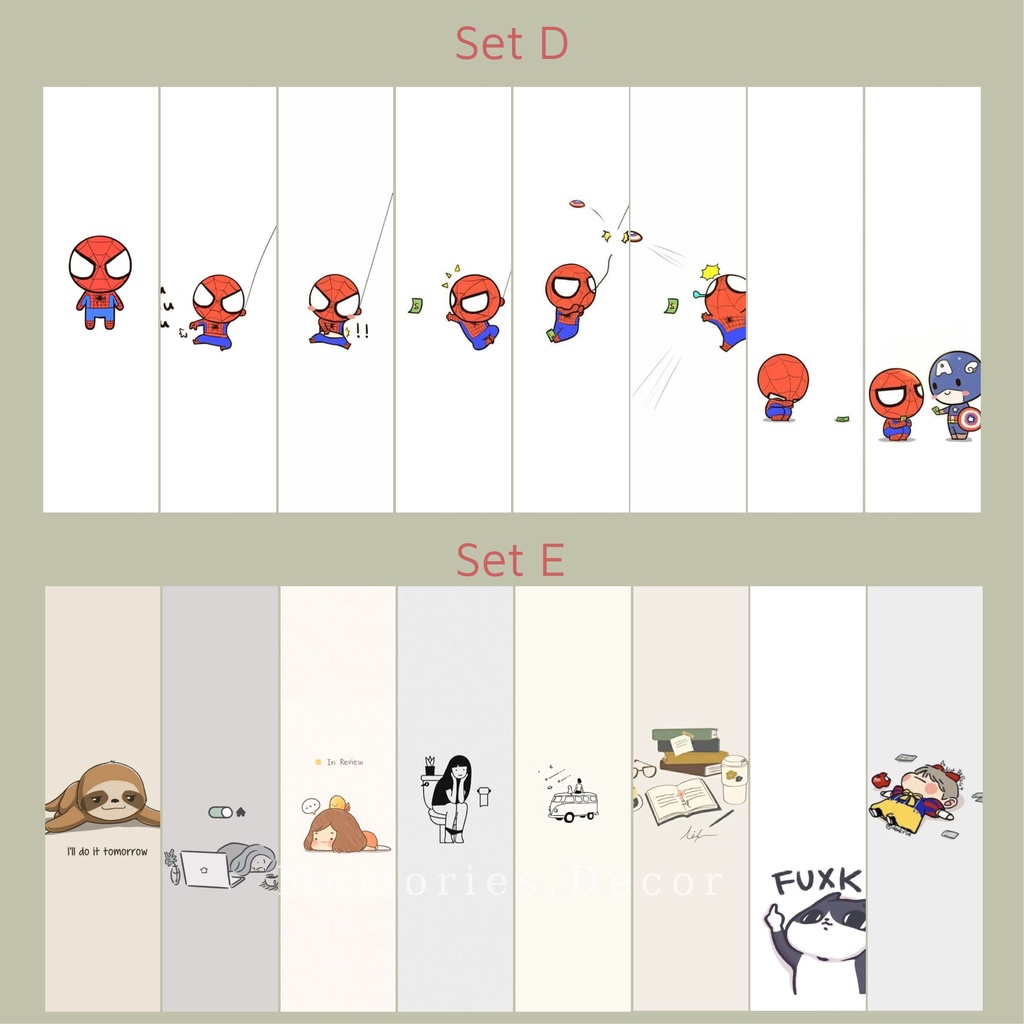 Book Mark Kẹp Sách Giấy Cứng có Ép Plastic, Set 8 Tấm Đánh Dấu Sách Họa Tiết Cực Xinh