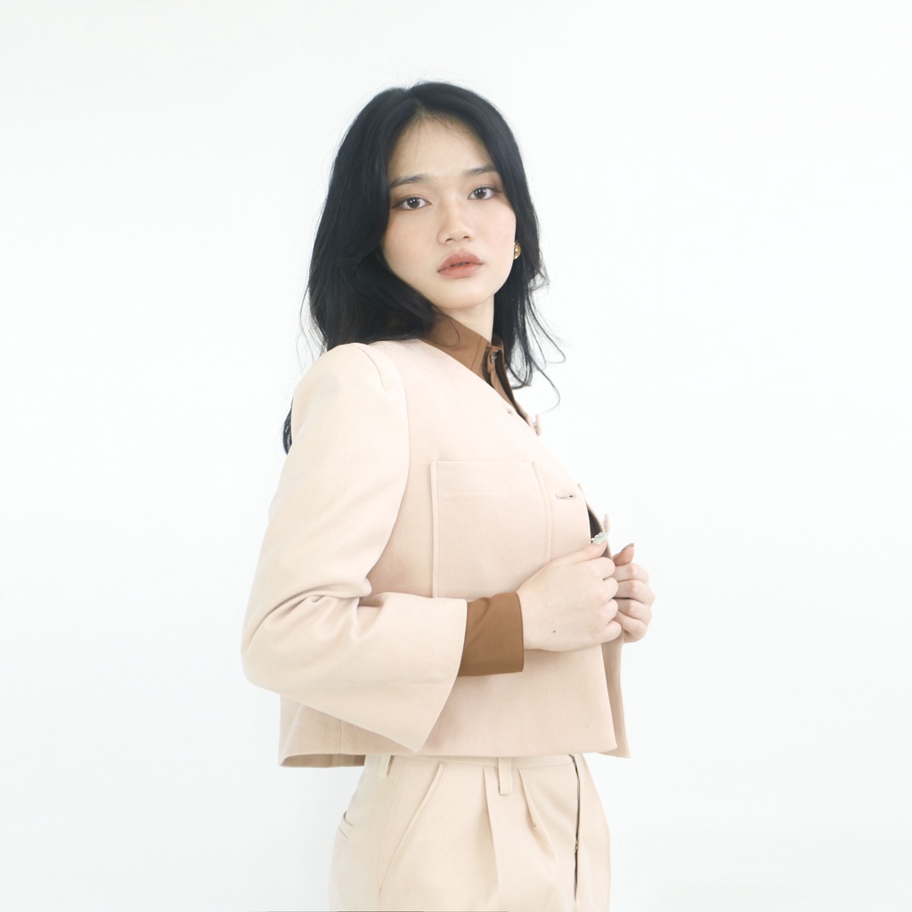 Áo khoác croptop nữ ANDIEN dáng lửng nhiều màu, cổ tròn, tay lỡ, cúc bọc thanh lịch - AA02