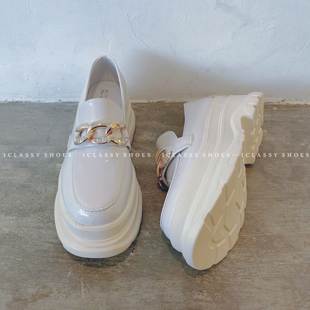 Giày Moca Loafer Ulzzang Vintage, Giày Lười Nữ Da Pu Cao Cấp Họa Tiết Móc Xích Đế Cao 5cm, Hàn Quốc - Iclassy_shoes