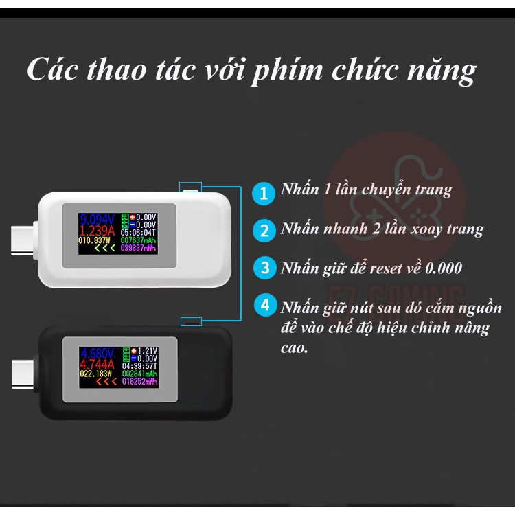 USB tester màn hình màu  KEWEISI KWS-1902C  đo dòng điện, điện áp, công suất, dung lượng test cáp sạc, pin dp