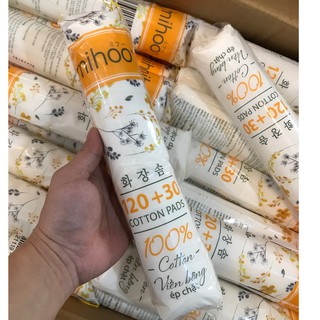 Bông tẩy trang 150 miếng (120 + 30) Miếng Hàn Quốc Mihoo chính hãng rẻ nhất thị trường ép viền chặt bông không xơ
