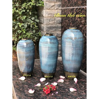 Lọ hoa bình hoa bom đen thổ cẩm cắm lựu, hoa mai Bát tràng