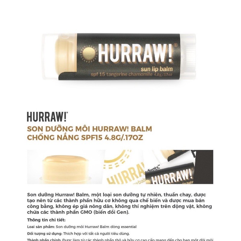 Son Dưỡng Môi Hurraw Lip Balm - Có Sẵn