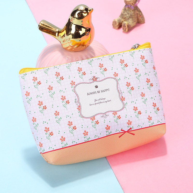 Ví Đựng Tiền Xu Bằng Da PU In Họa Tiết Hoa Xinh Xắn Dành Cho Nữ