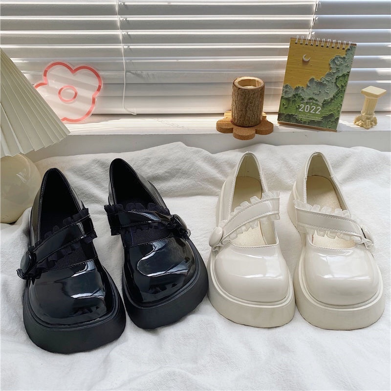 Giày lolita nữ gắn nơ đế cao 4cm,Giày da ulzzang nữ phong cách Hàn Quốc LT80