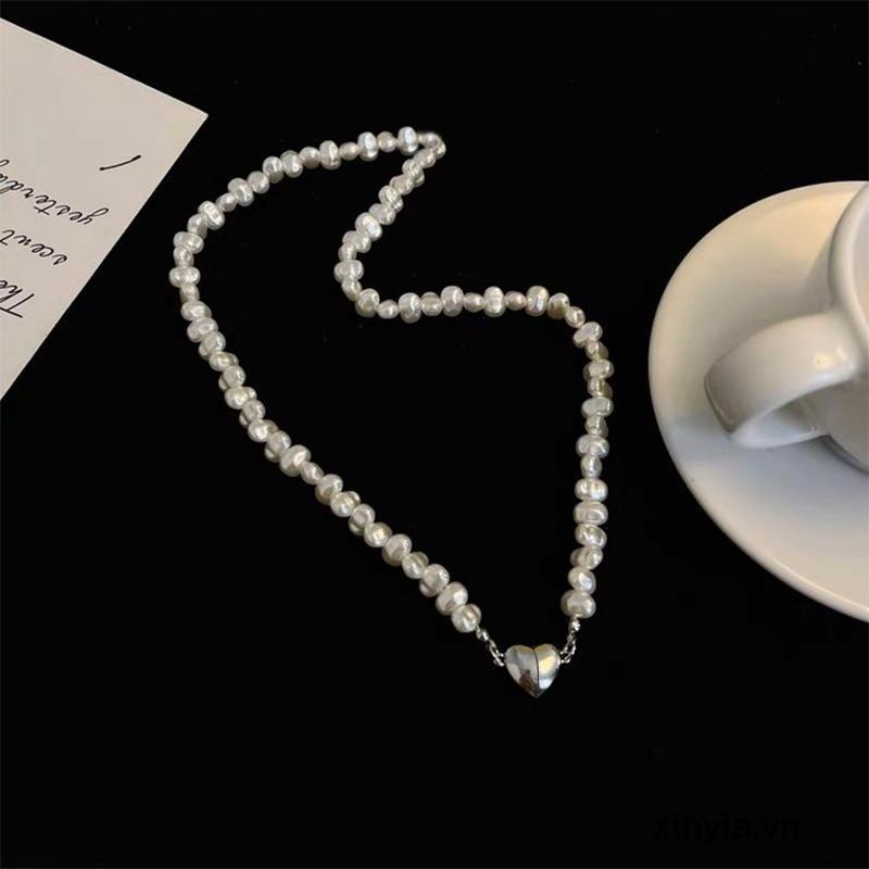 Vòng cổ Mặt Hình Trái Tim Đính Ngọc Trai Từ Tính Cao Cấp Sang Trọng Cá Tính