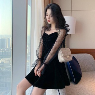 Đầm nhung tiểu thư hàn quốc