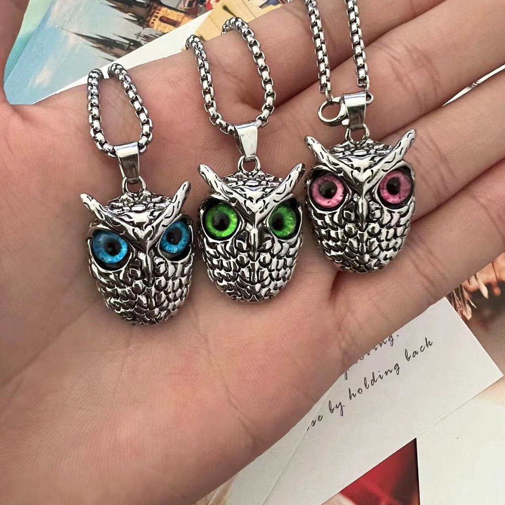 Vòng cổ RINHOO FRIENDSHIP mặt mắt quỷ/ cú bằng thép không gỉ phong cách punk cổ điển cho nam và nữ