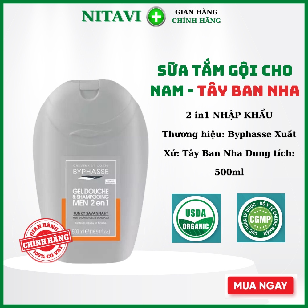 Sữa tắm cho Nam giới tắm gội 2in1 TÂY BAN NHA Byphasse - Gel Douche &amp; Shampooing Men 2en1 Groovy Paradise 500ml