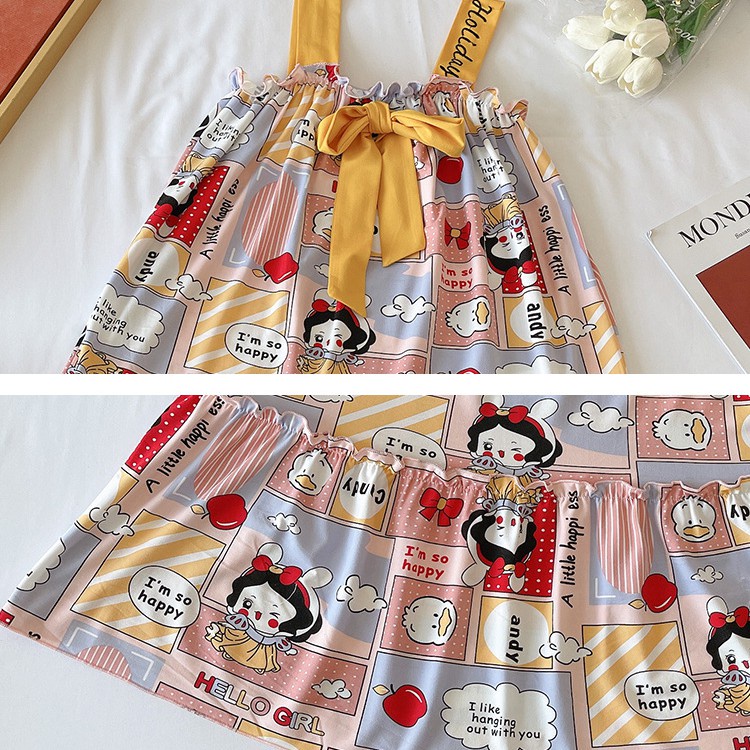 Váy Ngủ Nữ Hai Dây Dáng Suông Qua Gối, Đầm Ngủ Thun Cotton Phối Nơ Latozia BDN19