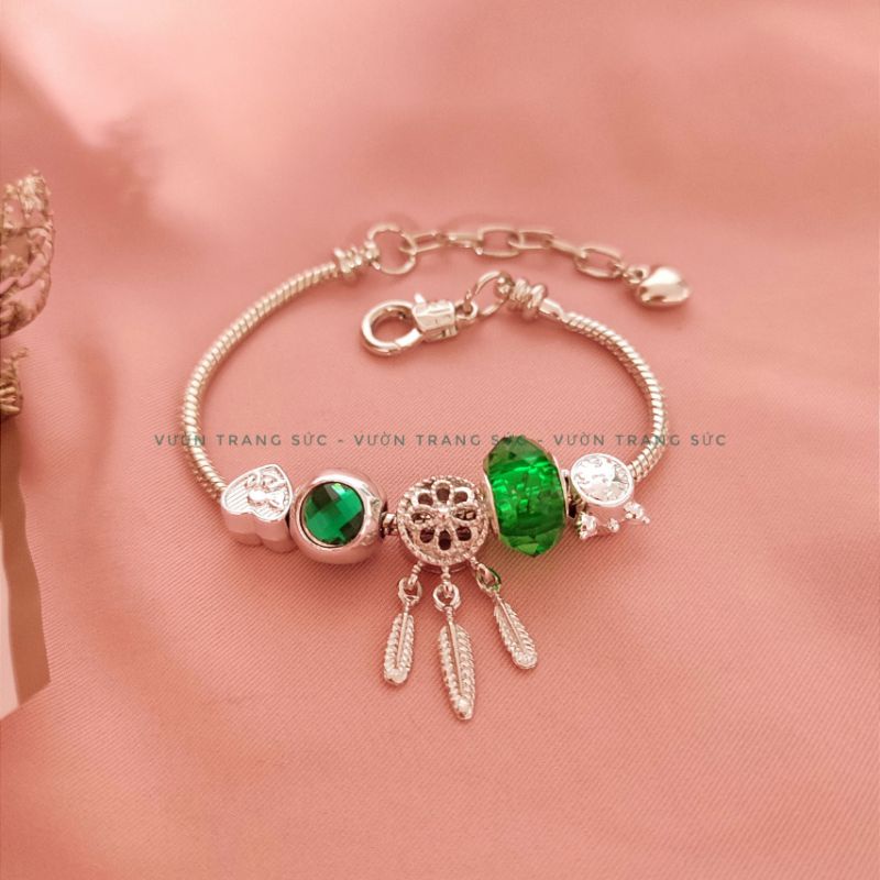 Vòng tay bạc Thái - Lắc tay nữ bạc Thái charm đá pha lê Dream Catcher xinh xắn Vườn Trang Sức
