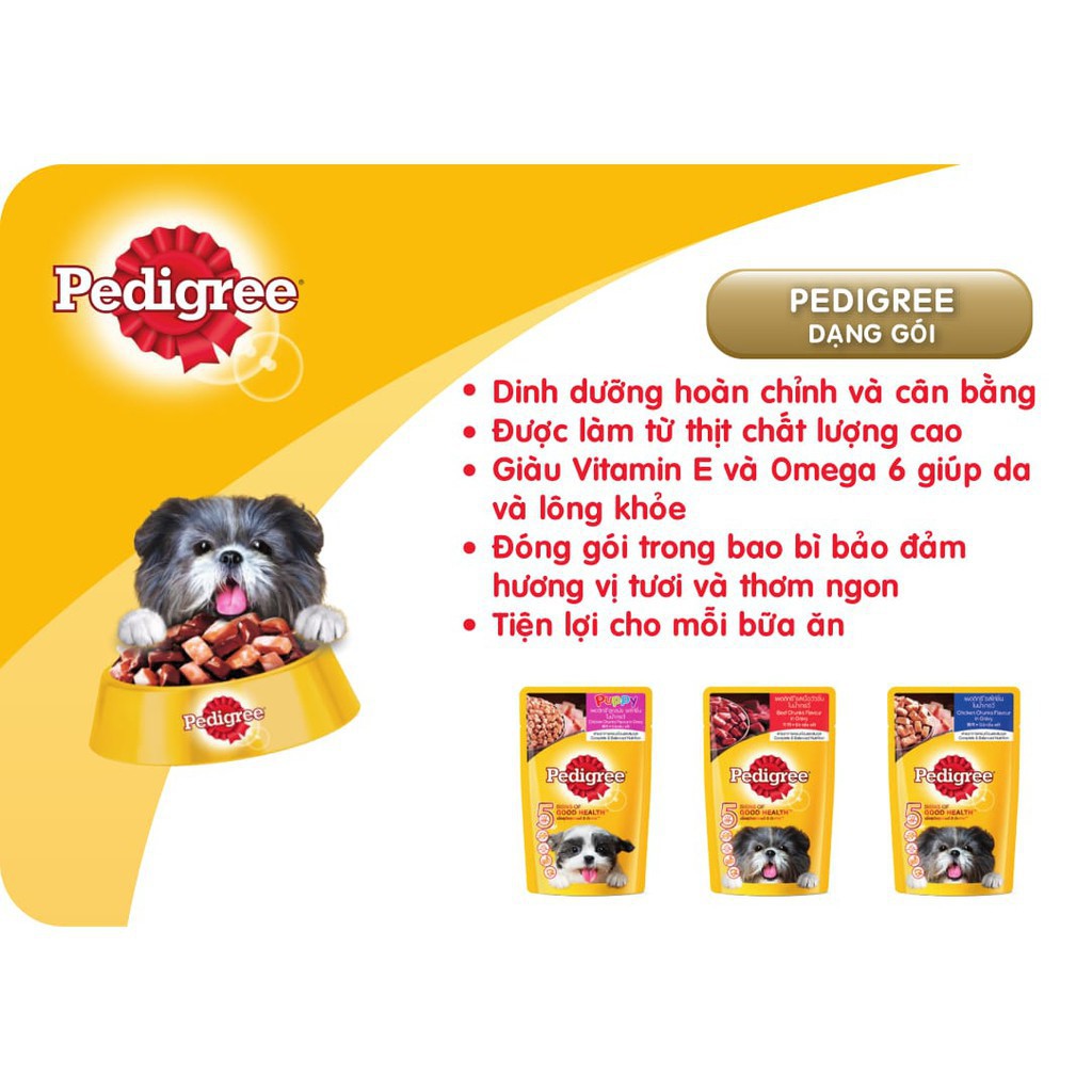 THỨC ĂN PEDIGREE DẠNG PATE SỐT CHO CHÓ LỚN VỊ bò nướng và rau nấu sốt Gói 80g Xuất xứ Thái Lan