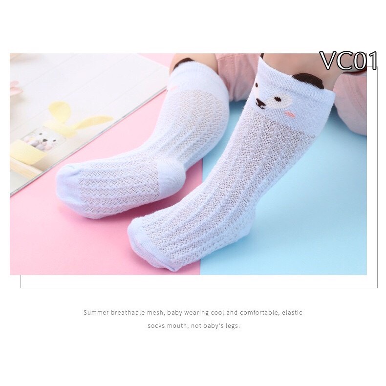 Tất lưới cổ dài chống trượt hè thu cho bé, cotton co giãn loại đẹp được chọn màu