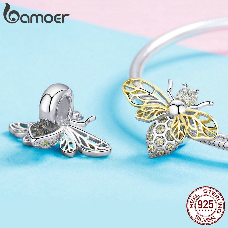 Bamoer Hạt Charm Bạc 925 Hình Con Ong Đính Đá Pha Lê DIY Sang Trọng Cho Nữ