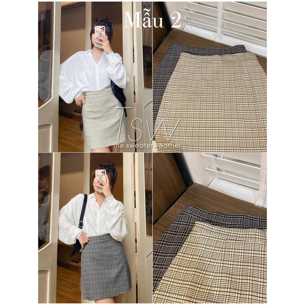 [Mã SKAMCLU7 giảm 10% tối đa 50K đơn 0Đ] Chân váy chữ A kẻ caro cạp cao (Ảnh thật) | BigBuy360 - bigbuy360.vn