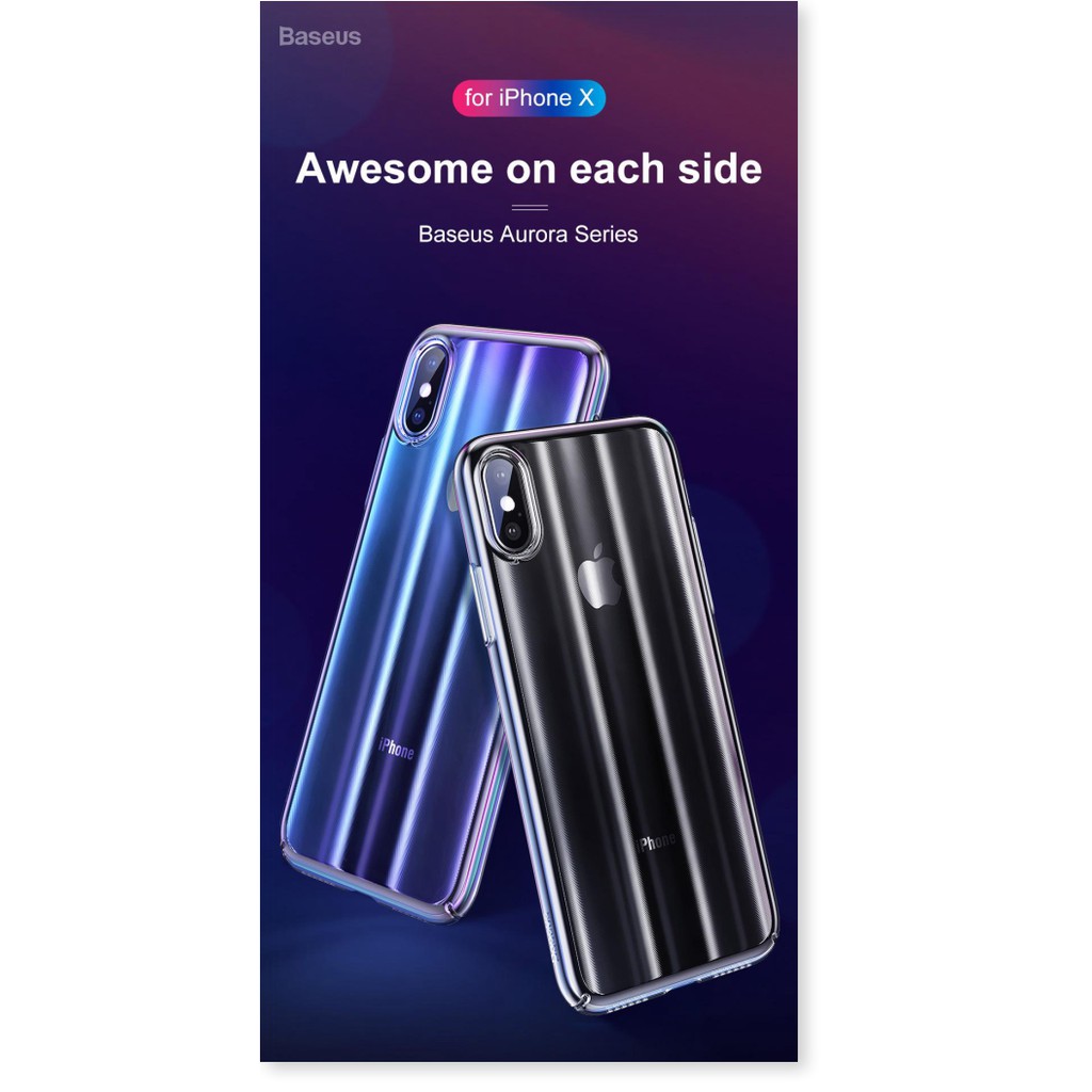 Ốp Lưng Siêu Đẹp Nhựa Cứng Siêu Mỏng Hiệu Ứng Đổi Mầu Aurora Coque Baseus Cho Iphone X - Toplink