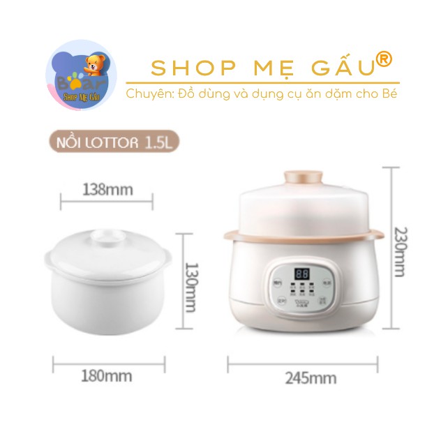 Nồi nấu cháo chậm, nồi ninh hầm đa năng cho bé Lotor 1,5L (model: D1) kèm khay hấp, nấu theo phương pháp cách thủy