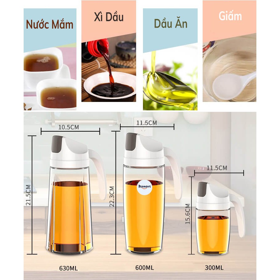 Bình Đựng Dầu Ăn Nắp Tự Động Lọ Đựng Dầu Ăn Thuỷ Tinh Đa Năng Cao Cấp TẶNG CỌ QUÉT DẦU